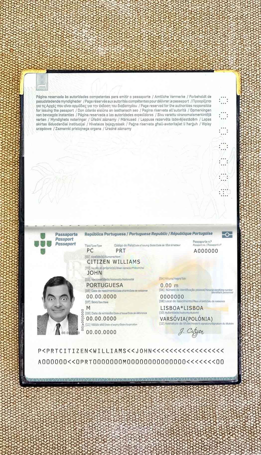 Portugal passport (2006 2017) photo look PSD template